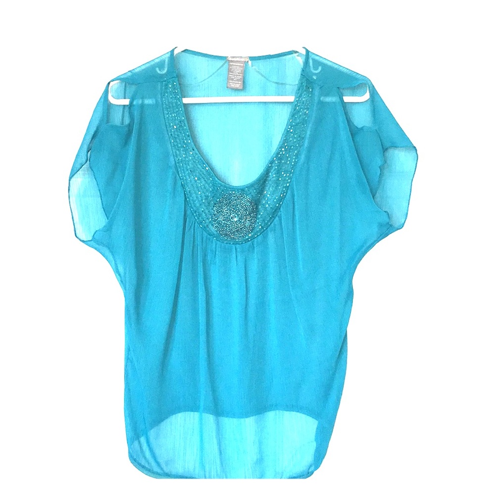 Sheer teal blue cover top